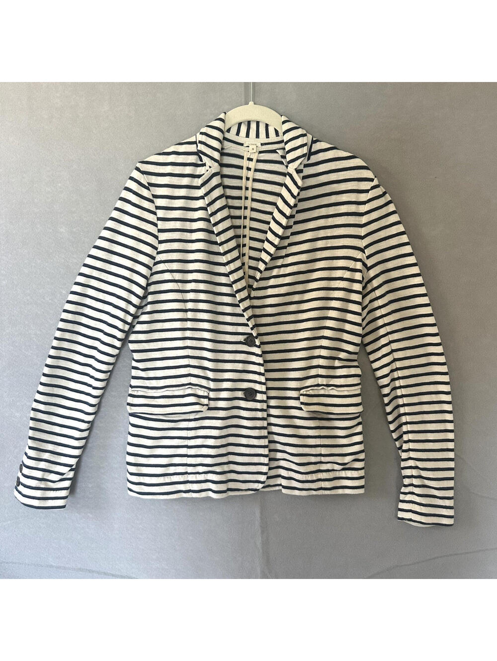 J Crew Womens S Knit Sweater Blazer Jacket Ivory Blue Stripe Nautical Preppy
